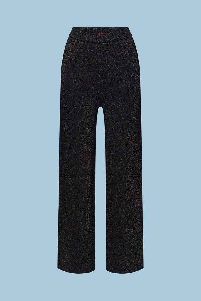 Glanzende gebreide broek met wijde pijpen, BLACK, detail image number 6