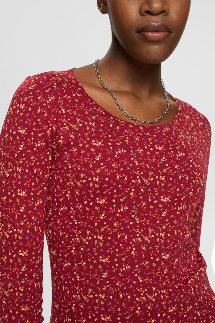 T-shirt à manches longues animé d’un motif floral, CHERRY RED, detail image number 2