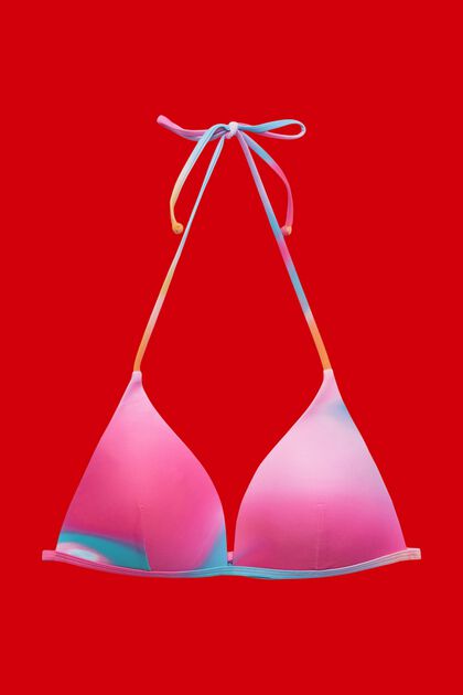 Haut de bikini triangle rembourré à motif tie dye, PINK, overview