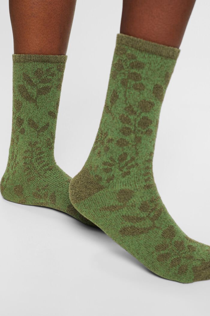 Gebloemde badstof sokken, biologisch katoen, KHAKI GREEN, detail image number 2