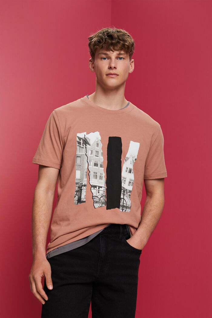 T-shirt met ronde hals en print, 100% katoen, DARK OLD PINK, detail image number 0
