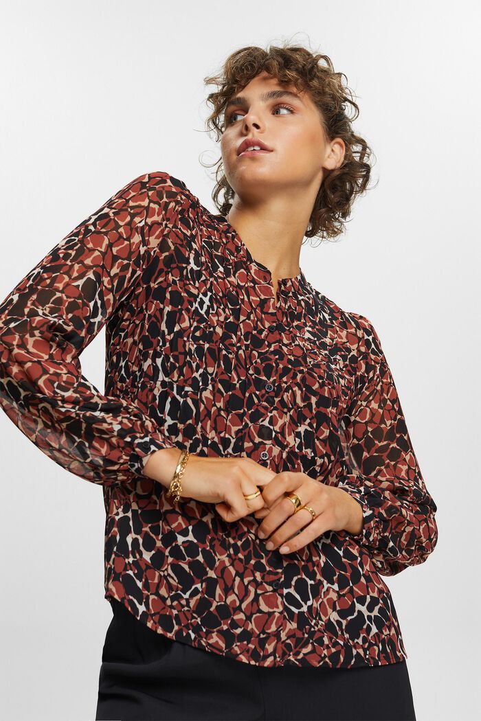 Gerecycled: chiffon blouse met motief, RUST BROWN, detail image number 1