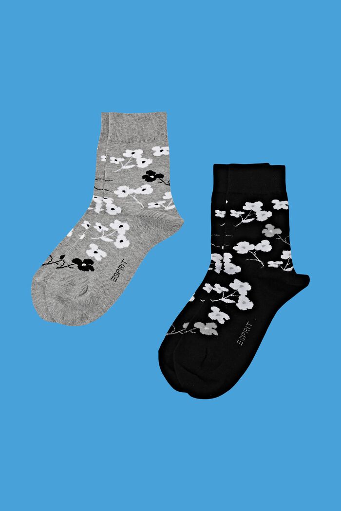 Set van 2 paar grofgebreide sokken met print, GREY / BLACK, detail image number 1