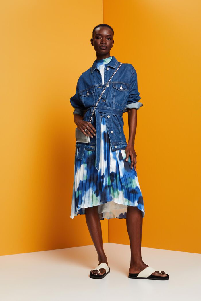 Crinkled midi-jurk met print all-over, BLUE, detail image number 1