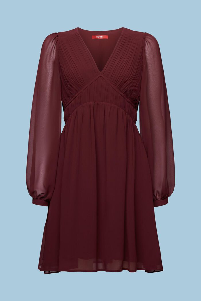 chiffon Mini-jurk met V-hals, BORDEAUX RED, detail image number 5