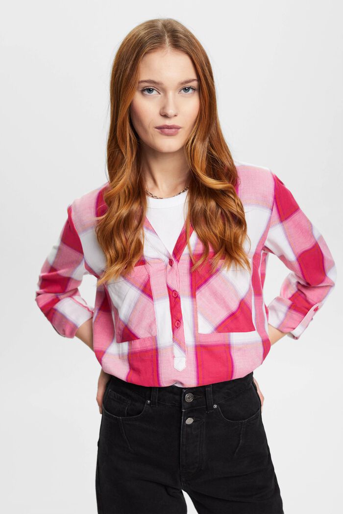Geruite blouse van katoen, PINK FUCHSIA, detail image number 0