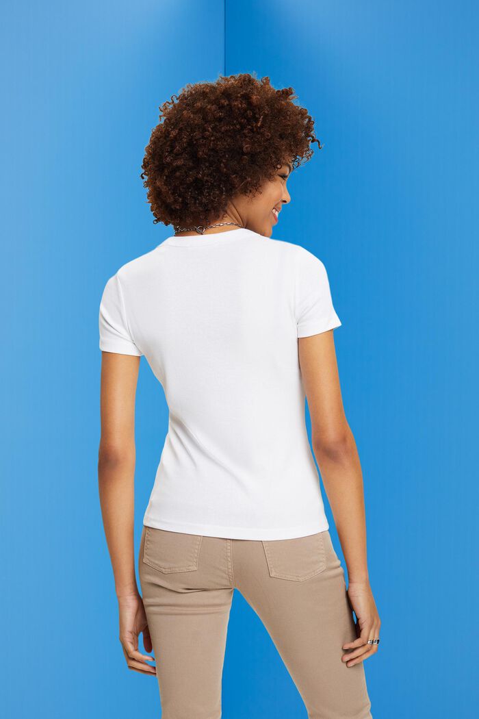 T-shirt à imprimé à fleurs sur la poitrine, WHITE, detail image number 3