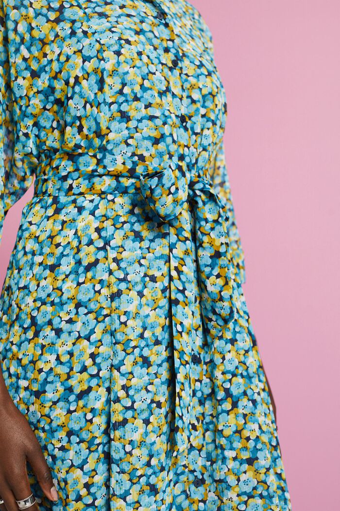 Midi-jurk met motief all-over, TURQUOISE, detail image number 2