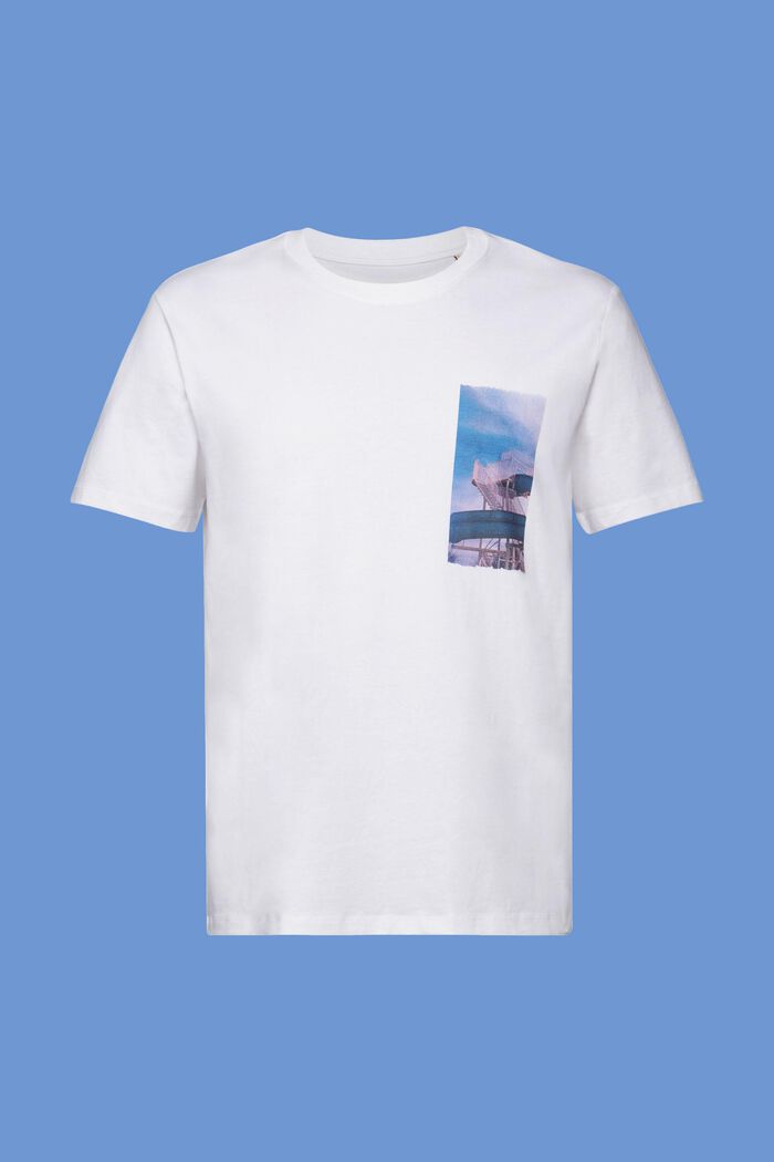 T-shirt met print op de borst, 100% katoen, WHITE, detail image number 6