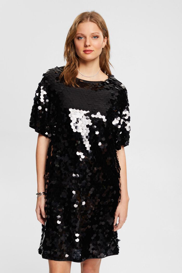 Mini-jurk met grote pailletten, LENZING™ ECOVERO™, BLACK, detail image number 0
