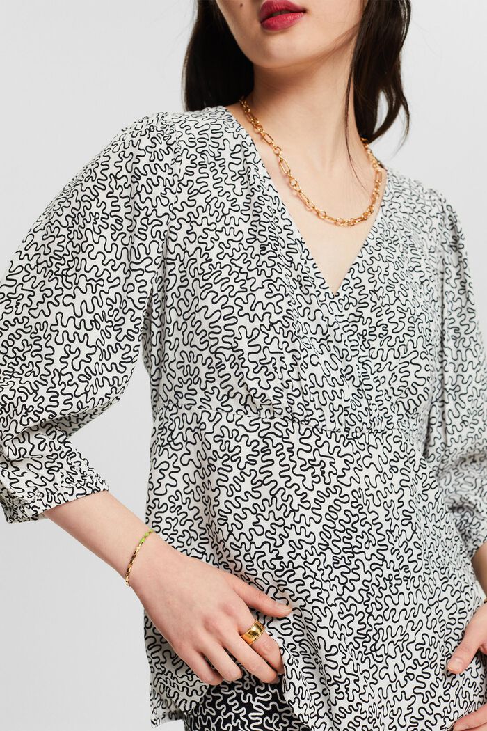 Crêpe blouse met V-hals en print, OFF WHITE, detail image number 3