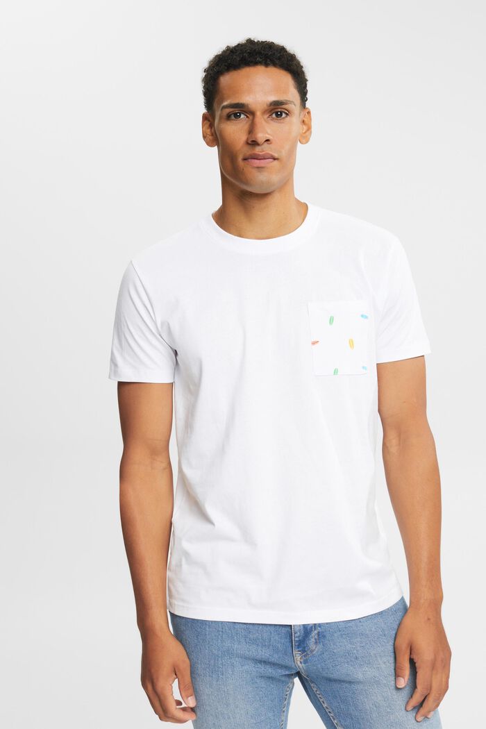 T-shirt en jersey à poche-poitrine, WHITE, overview