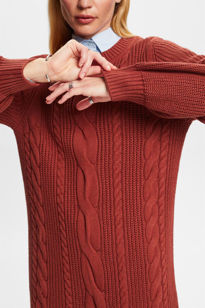 Robe-pull en maille torsadée de laine mélangée, RUST BROWN, detail image number 2