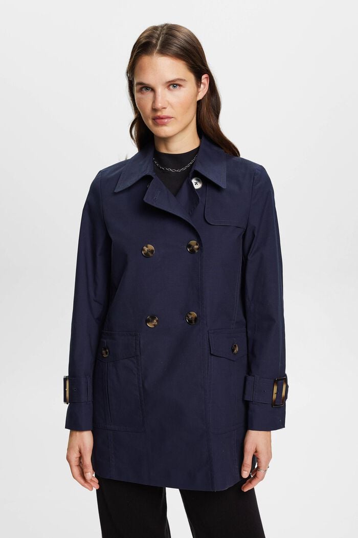 Korte double-breasted trenchcoat, NAVY, detail image number 0