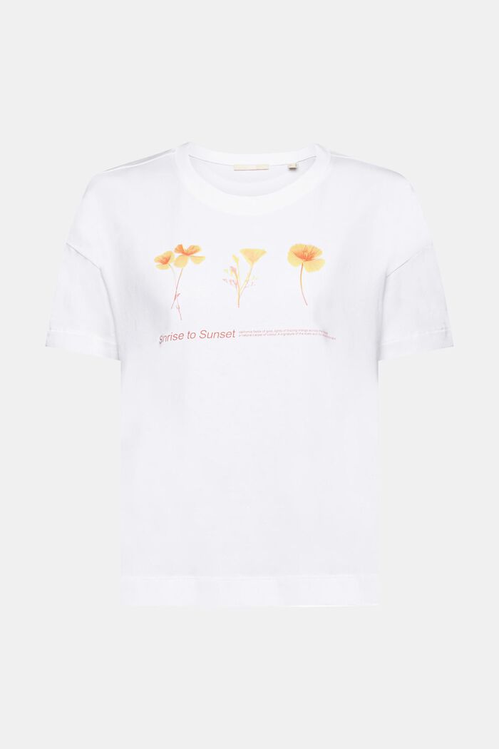 T-shirt à imprimé à fleurs sur la poitrine, WHITE, detail image number 6