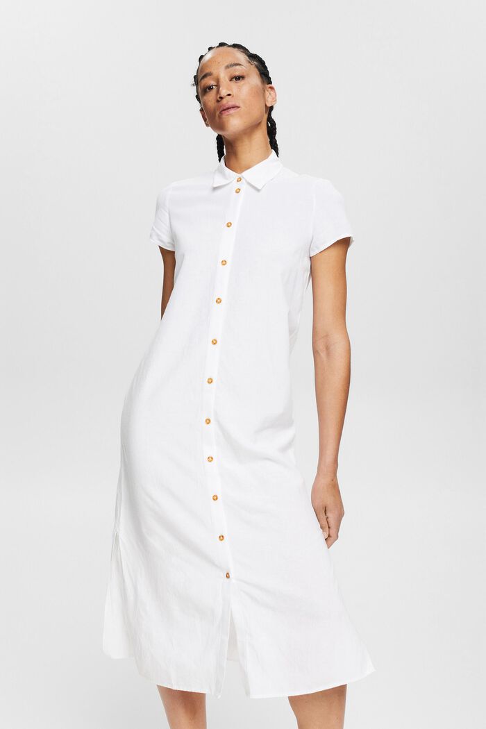 À teneur en lin : la robe chemisier longue, WHITE, detail image number 0