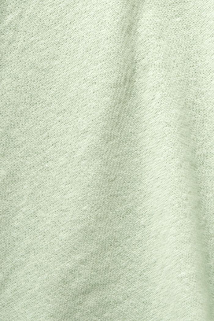 T-shirt van katoenlinnen met V-hals, LIGHT GREEN, detail image number 4
