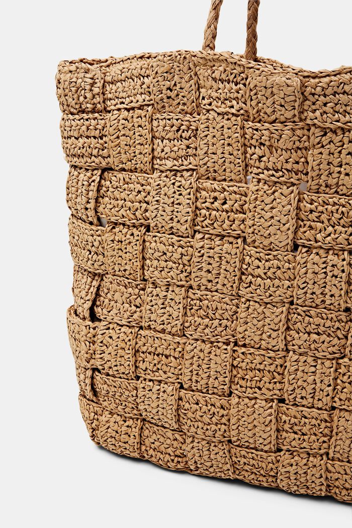 Tote bag van geweven stro, CAMEL, detail image number 1