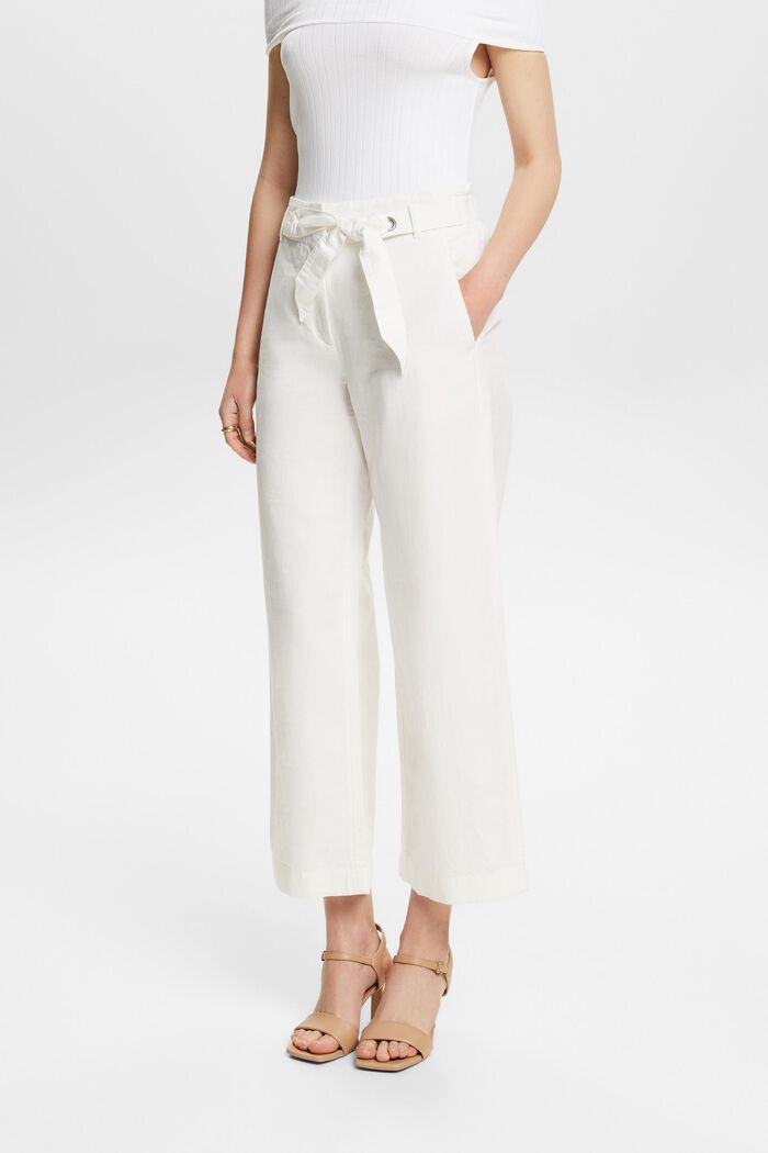 Jupe-culotte cropped en coton et lin, OFF WHITE, detail image number 0
