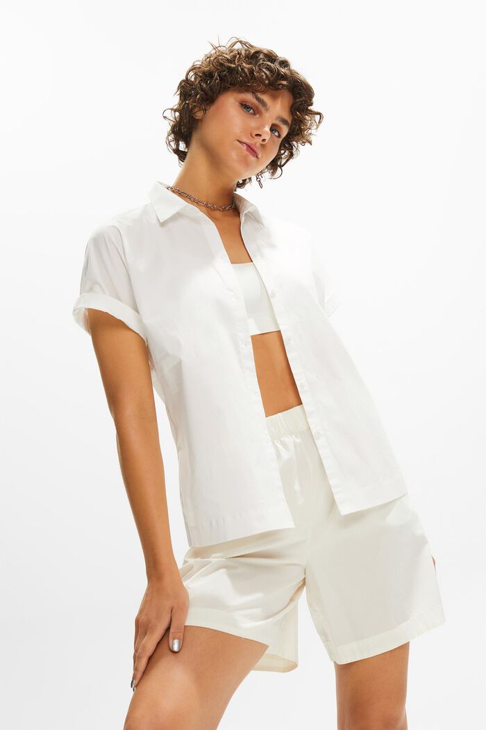 Overhemd met korte mouwen van katoen-popeline, OFF WHITE, detail image number 1