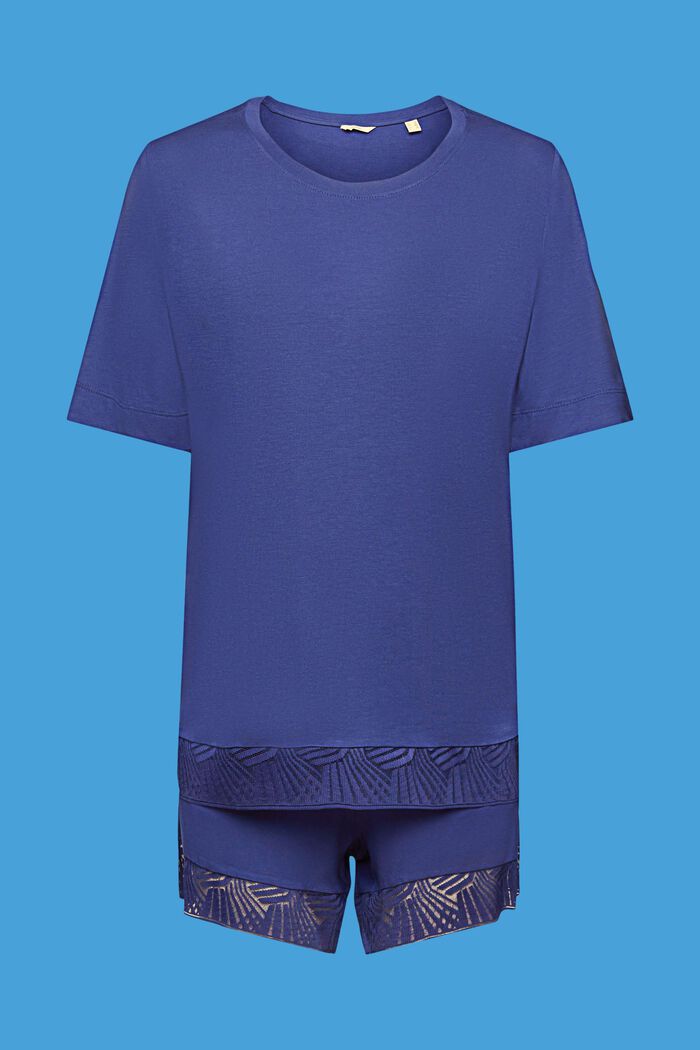 Ensemble de pyjama avec shorty agrémenté d’une passementerie en dentelle, DARK BLUE, detail image number 5