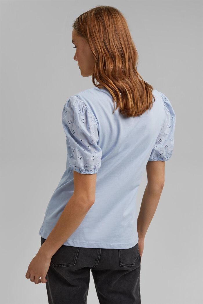 T-shirt à manches en tissu et broderie anglaise, LIGHT BLUE LAVENDER, detail image number 3