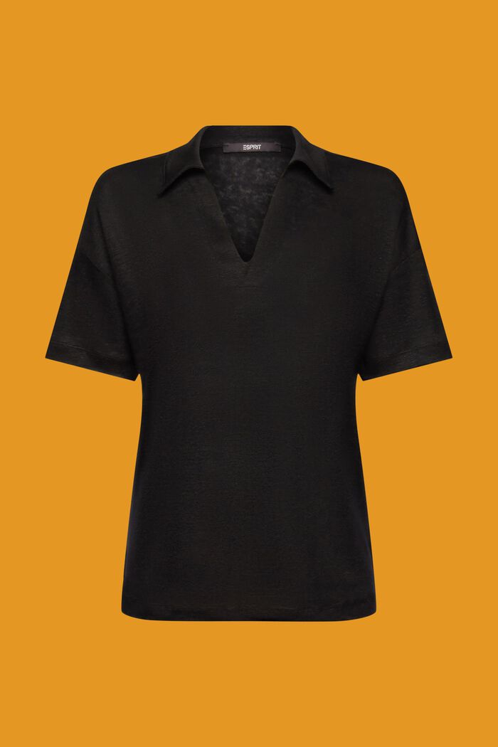 T-shirt met een polokraag, 100% linnen, BLACK, detail image number 6