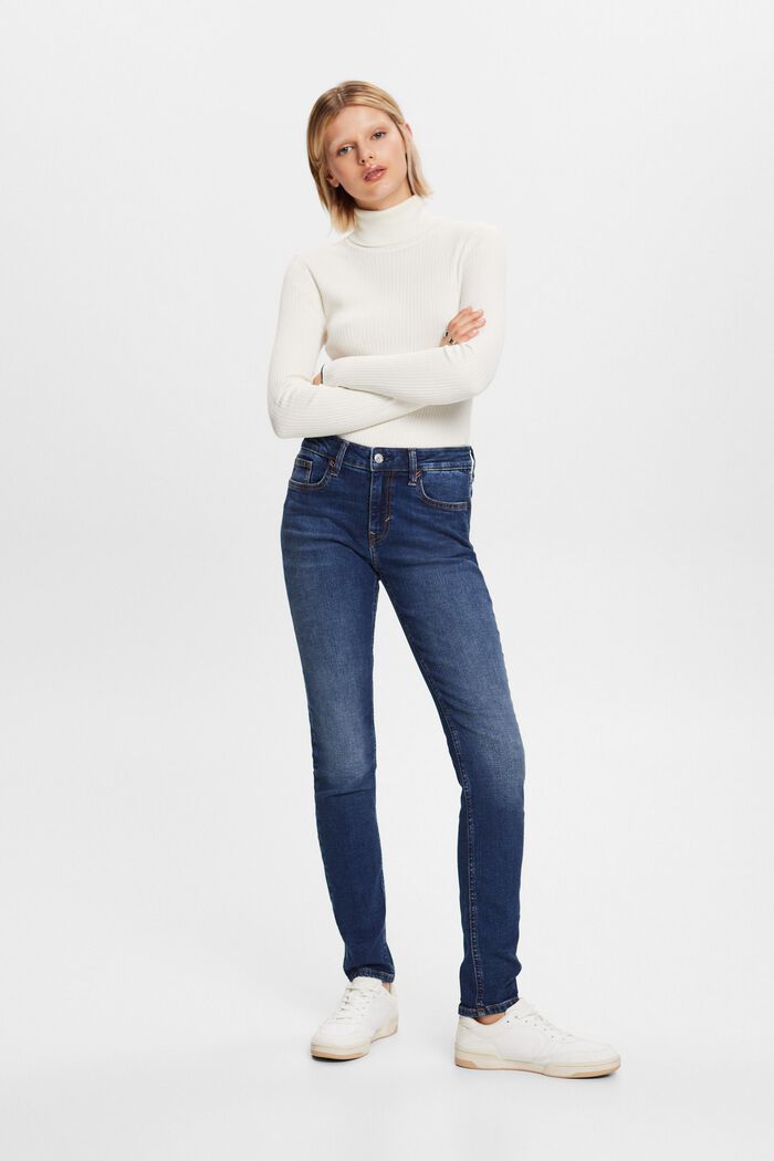 Slim fit jeans met middelhoge taille, BLUE DARK WASHED, detail image number 5