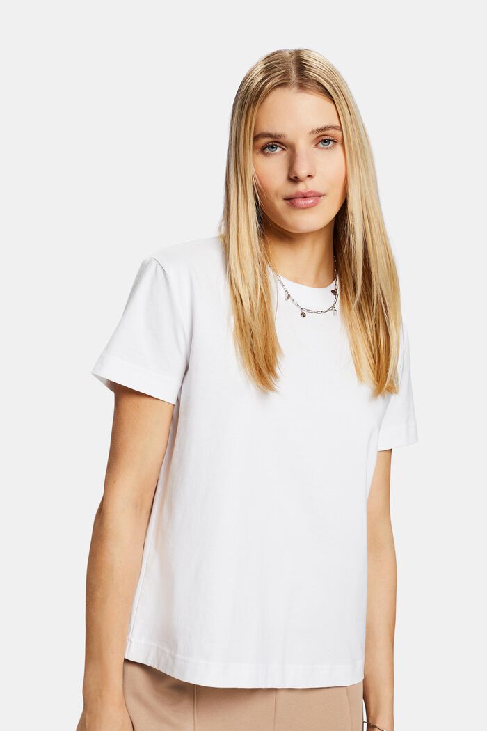 T-shirt à encolure ronde en coton Pima, WHITE, detail image number 0