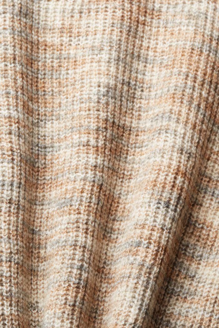 Gemêleerde trui met V-hals, wolmix, BEIGE, detail image number 6