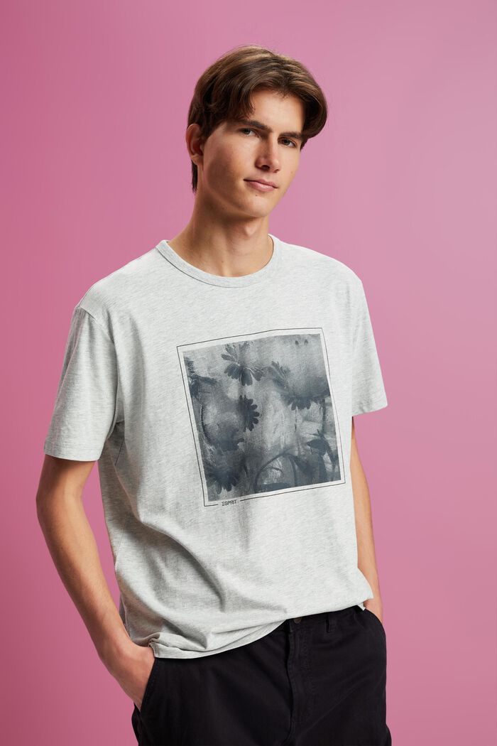T-shirt van een katoenmix met viscose en print, LIGHT GREY, detail image number 0
