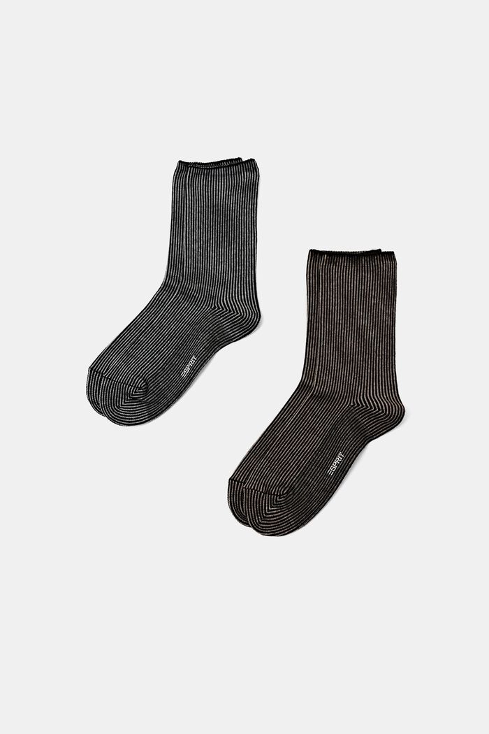 Set van 2 paar gestreepte, grofgebreide sokken, BLACK, detail image number 0