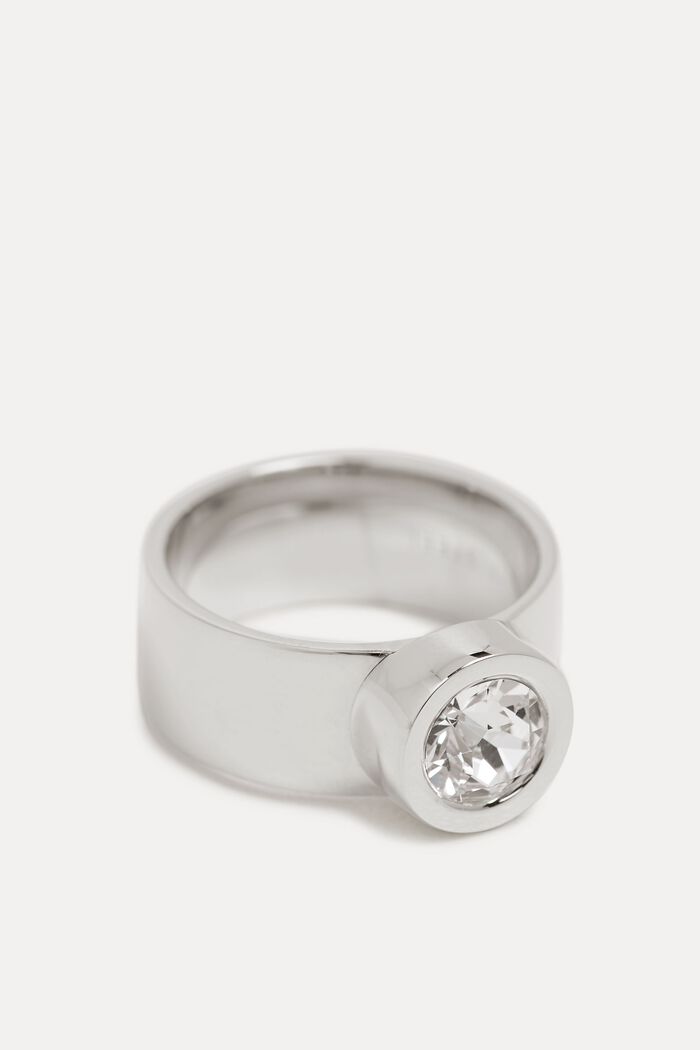 Brede ring met zirkonia, van edelstaal, SILVER, detail image number 0
