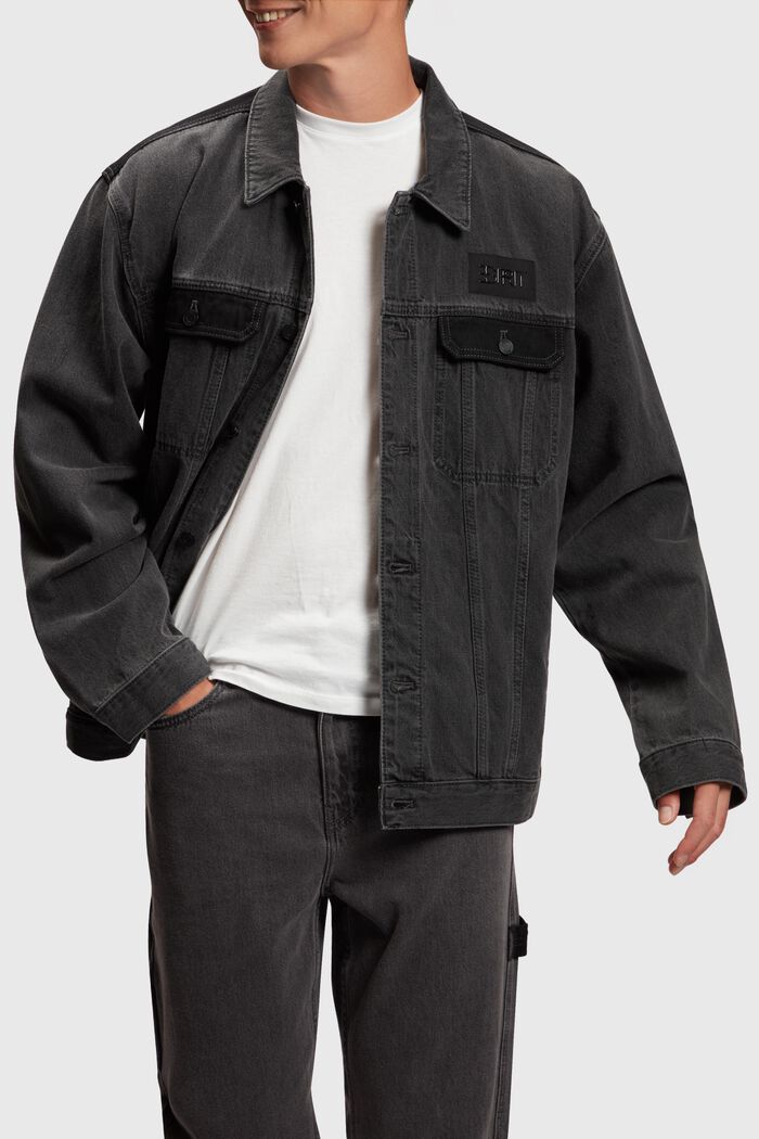 Oversized denim trucker jacket, BLACK DARK WASHED, detail image number 0