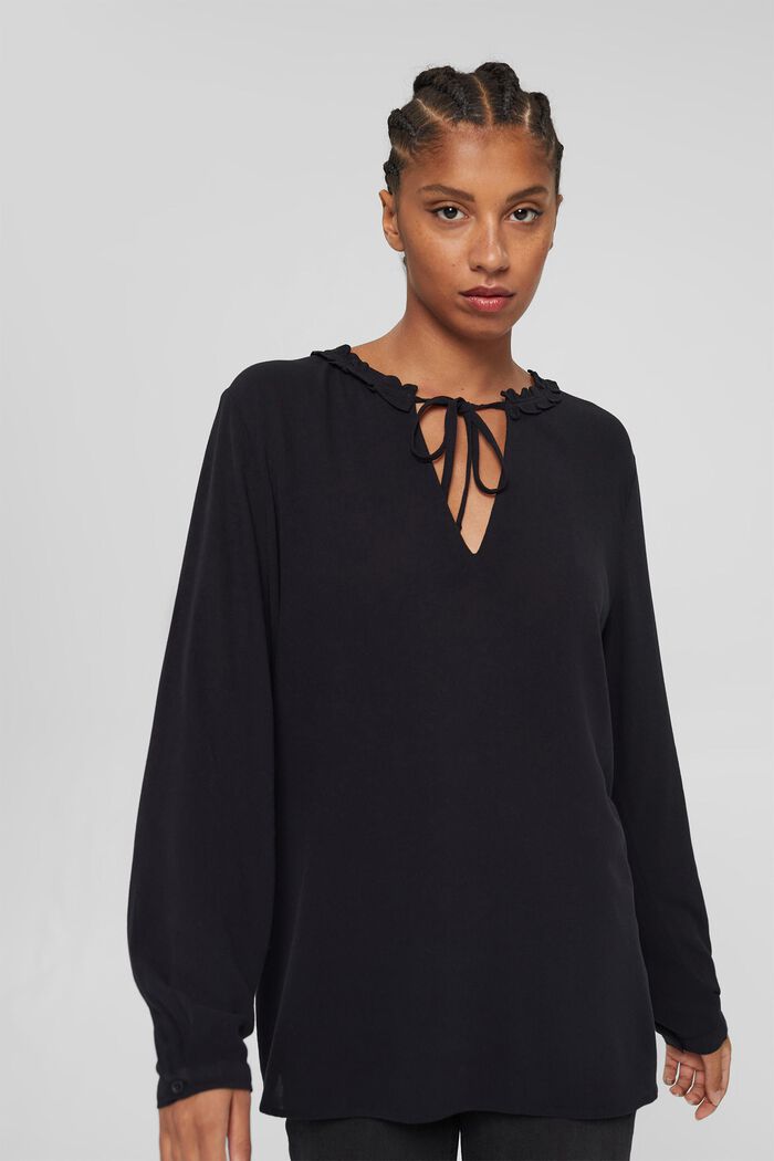 Crêpe blouse van LENZING™ ECOVERO™, BLACK, detail image number 0