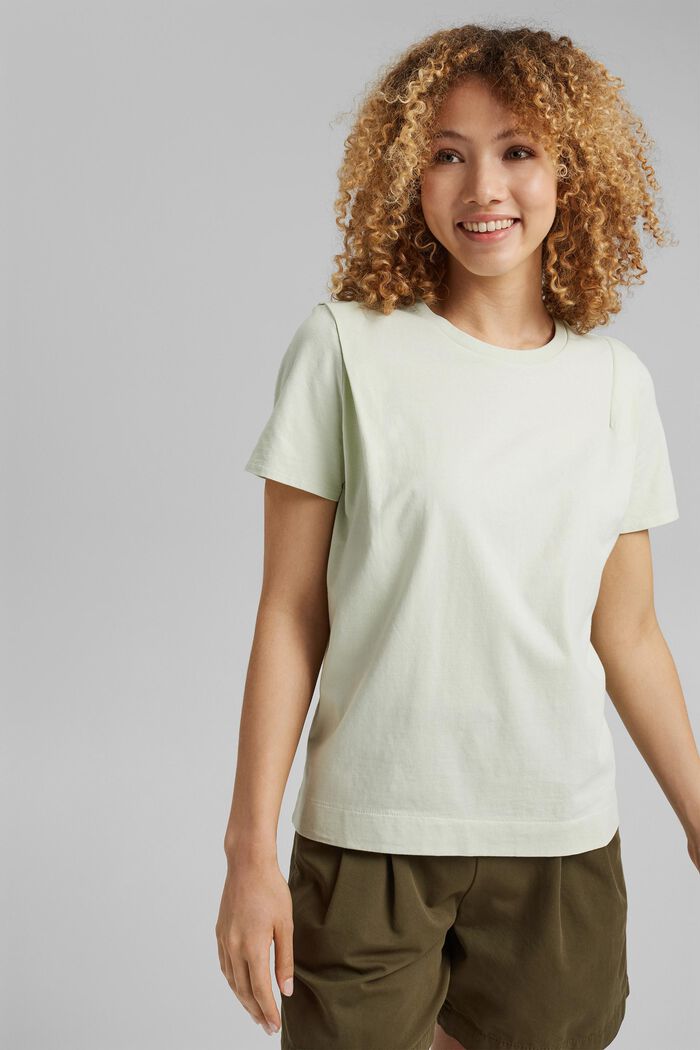 T-shirt met plooidetails, biologisch katoen, PASTEL GREEN, detail image number 0