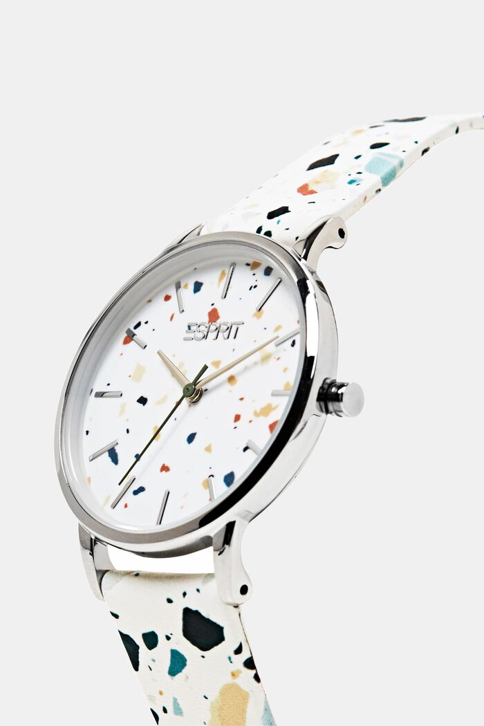 Horloge van edelstaal met leren bandje, WHITE/MULTICOLOR, detail image number 1