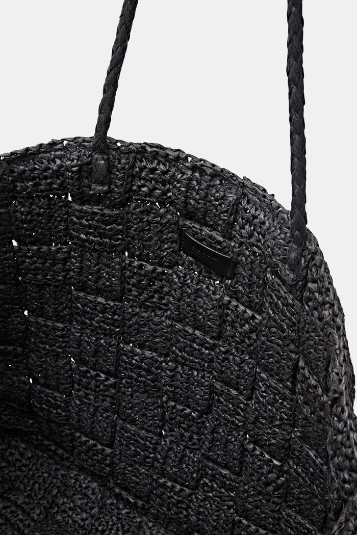 Tote bag van geweven stro, BLACK, detail image number 3