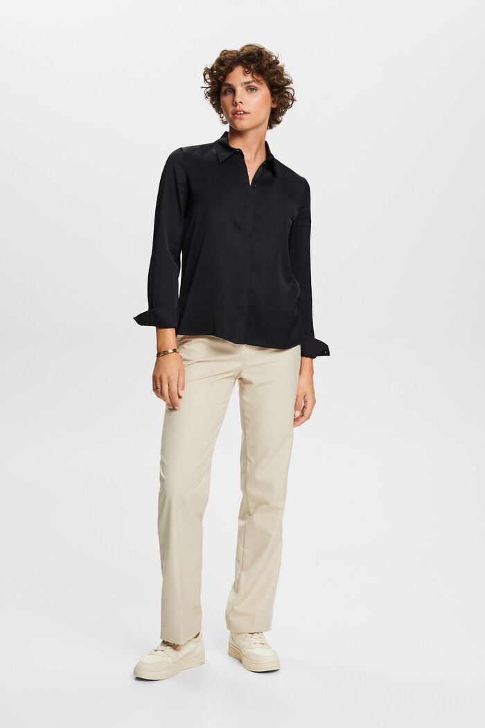 Satijnen blouse met lange mouwen, BLACK, detail image number 1
