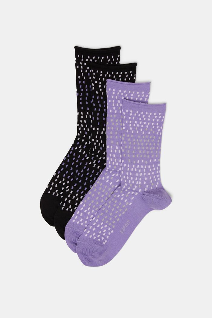 Set van 2 paar sokken met stippenmotief, organic cotton, LILAC/BLACK, detail image number 0
