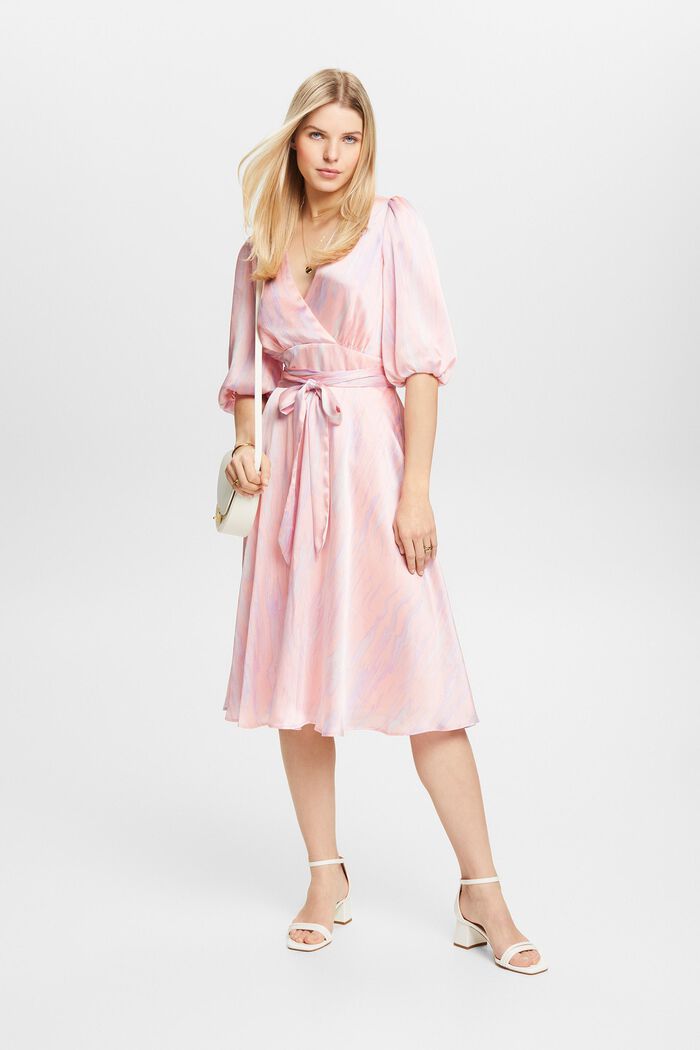 Midi-jurk met pofmouwen, PASTEL PINK, detail image number 1