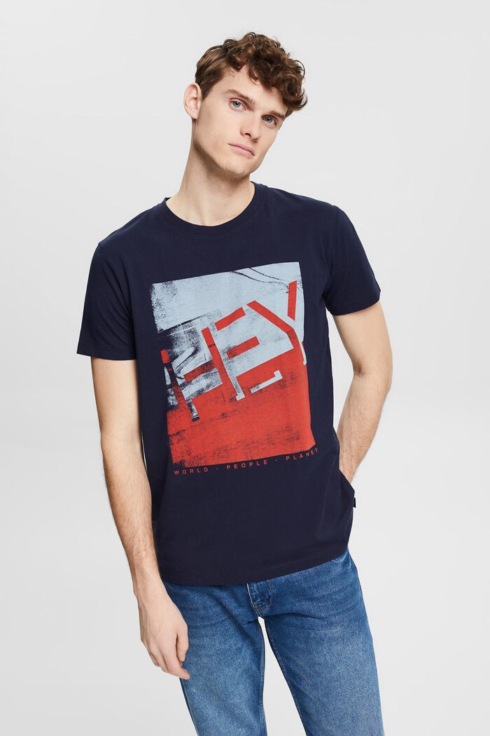 Jersey T-shirt met grote print op de voorkant, NAVY, detail image number 0