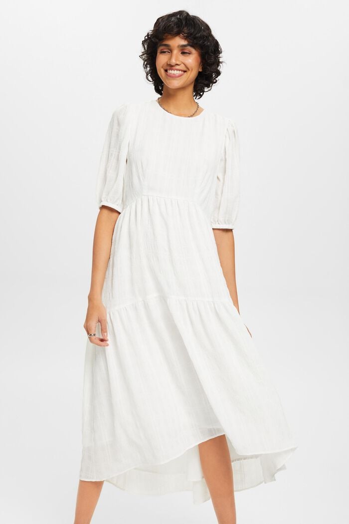 Lichte midi-jurk met ballonmouwen, OFF WHITE, detail image number 0