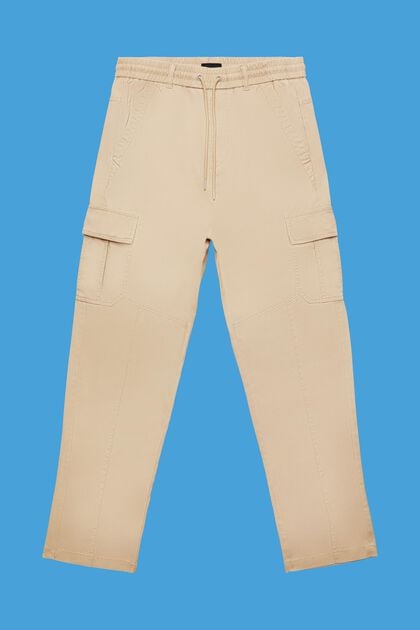 Pantalon cargo de coupe fuselée façon jogging en coton, SAND, overview