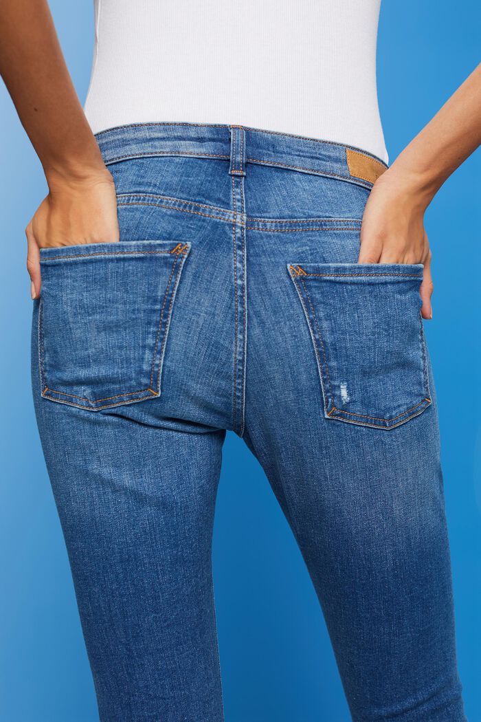 Cropped skinny jeans met een used look, BLUE MEDIUM WASHED, detail image number 2