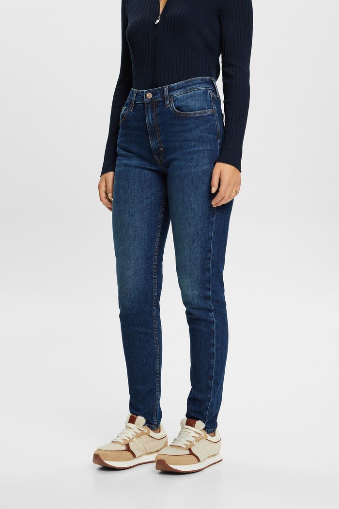 Klassieke high rise jeans met retrolook, BLUE DARK WASHED, detail image number 0