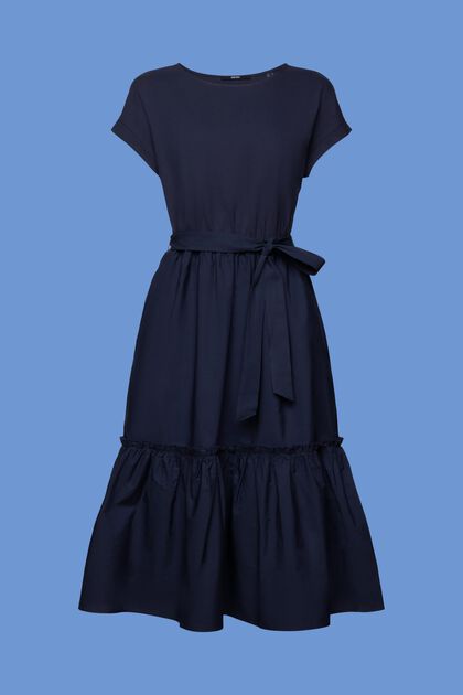 Midi-jurk van een materiaalmix, 100% katoen