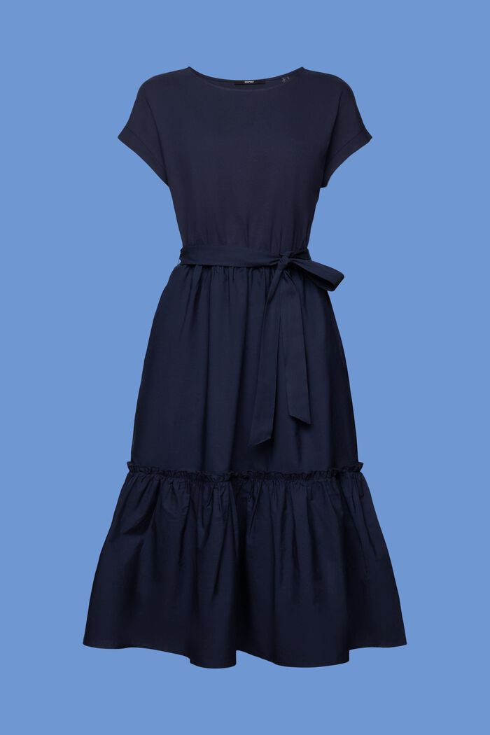 Midi-jurk van een materiaalmix, 100% katoen, NAVY, detail image number 5