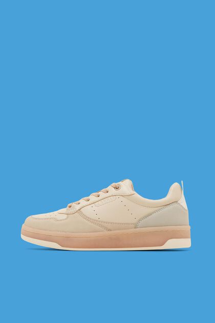 Sneakers bicolores en similicuir, TAUPE, overview