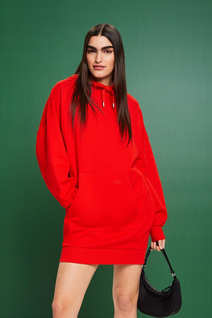Oversized sweaterjurk met hoodie, RED, detail image number 0